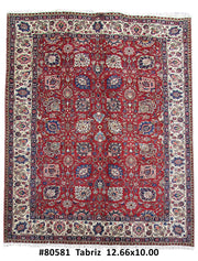 10' x 13' Red Persian Tabriz Rug