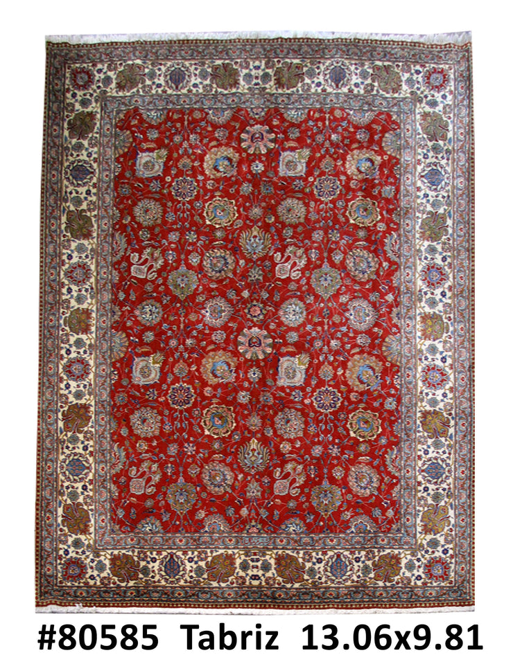 10' x 13' Red Persian Tabriz Rug