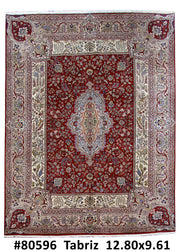 10' x 13' Red Persian Tabriz Rug