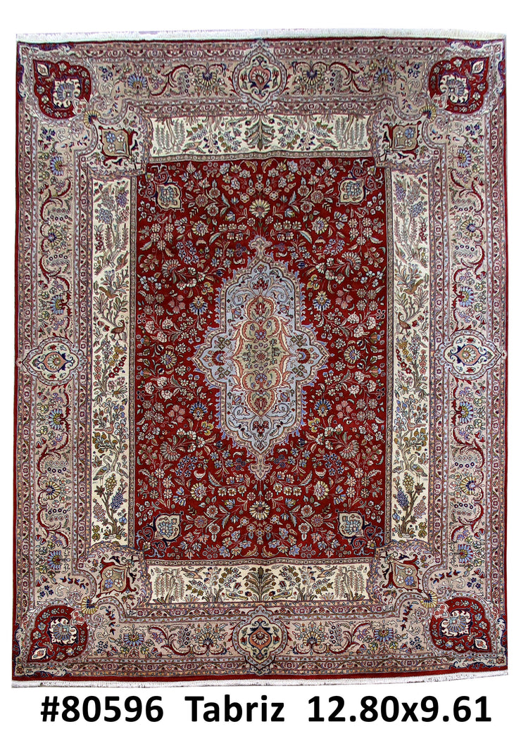 10' x 13' Red Persian Tabriz Rug