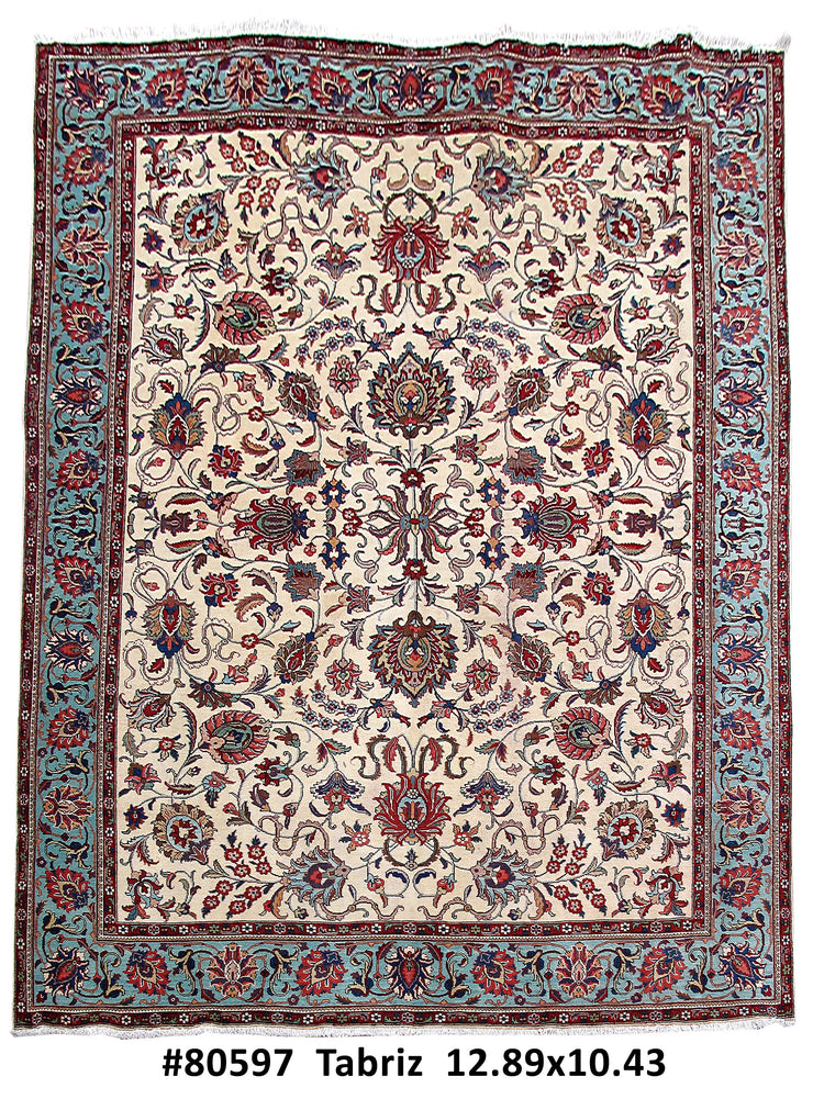 10' x 13' Ivory Persian Tabriz Rug