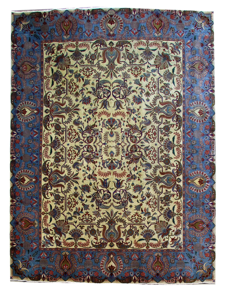 10' x 13' Ivory Persian Tabriz Rug