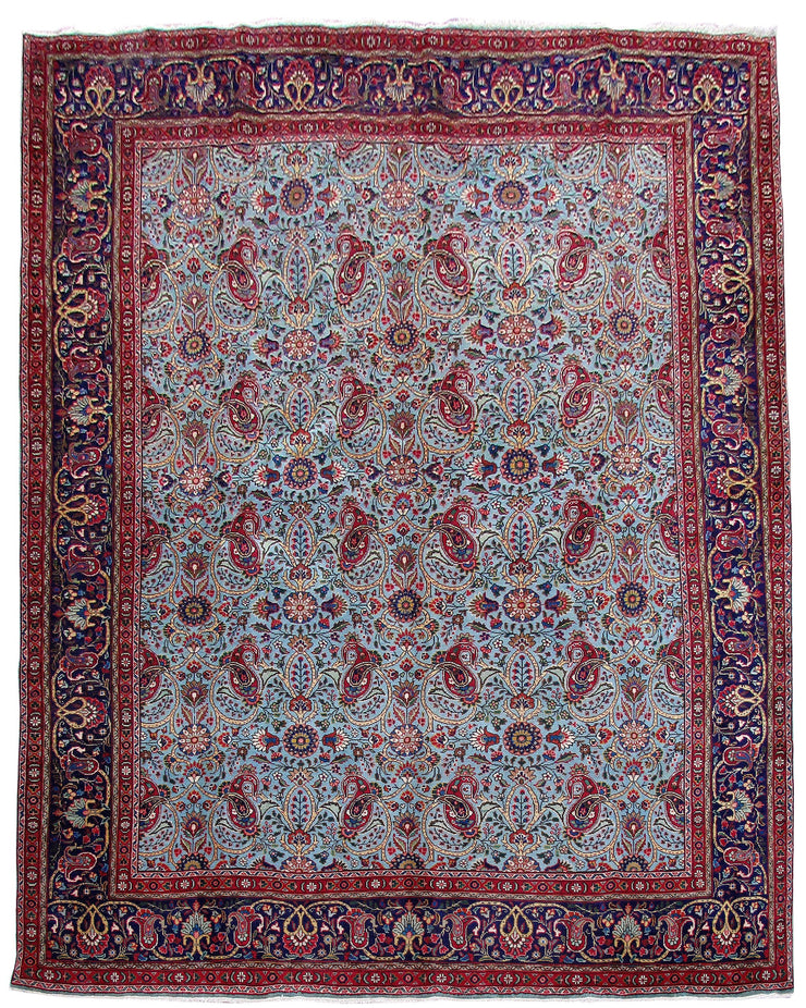 10' x 12' Sky Blue Persian Tabriz Rug