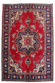 7' x 10' Vermilion Red Persian Tabriz Rug