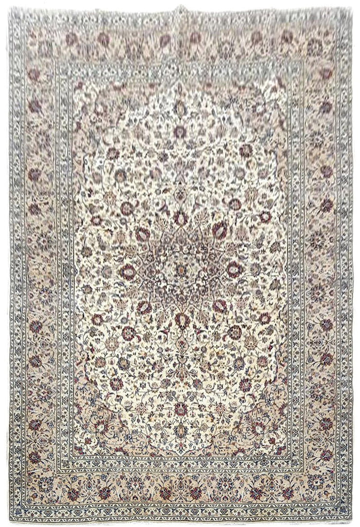 8' x 12' Ivory Persian Kashan Rug