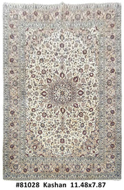 8' x 12' Ivory Persian Kashan Rug