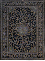 10' x 13' Navy Blue Persian Signed Kashan Rug