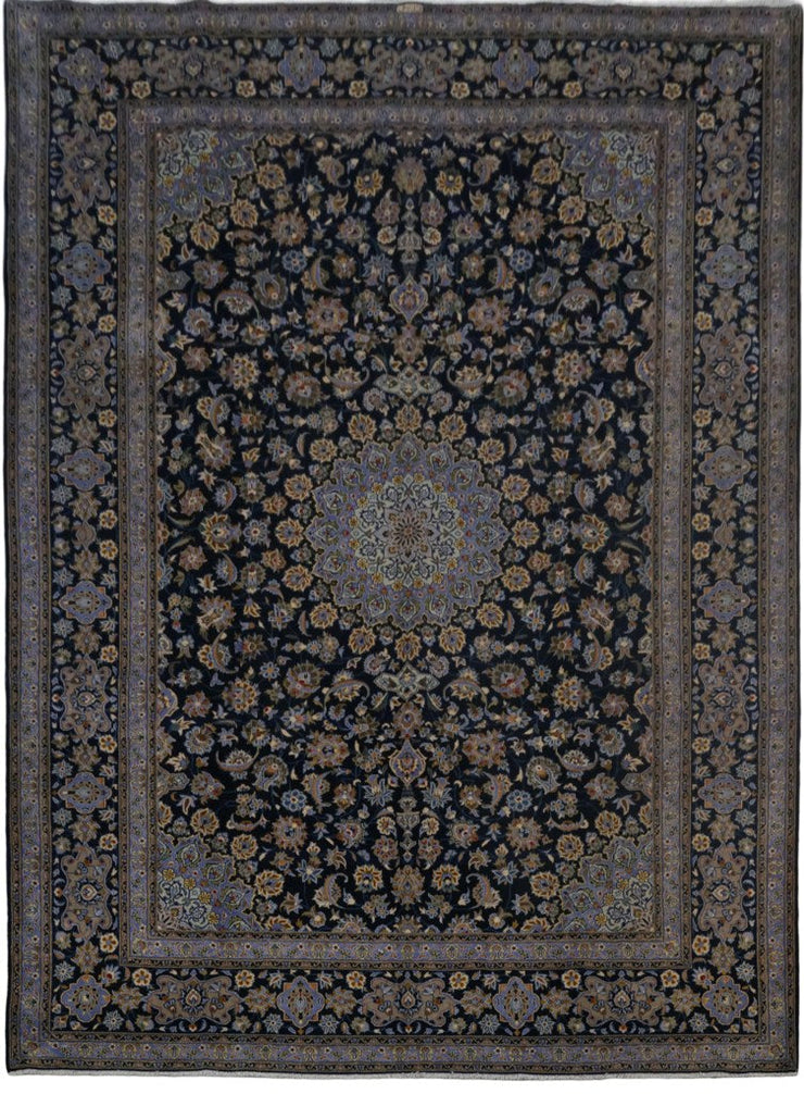 10' x 13' Navy Blue Persian Signed Kashan Rug