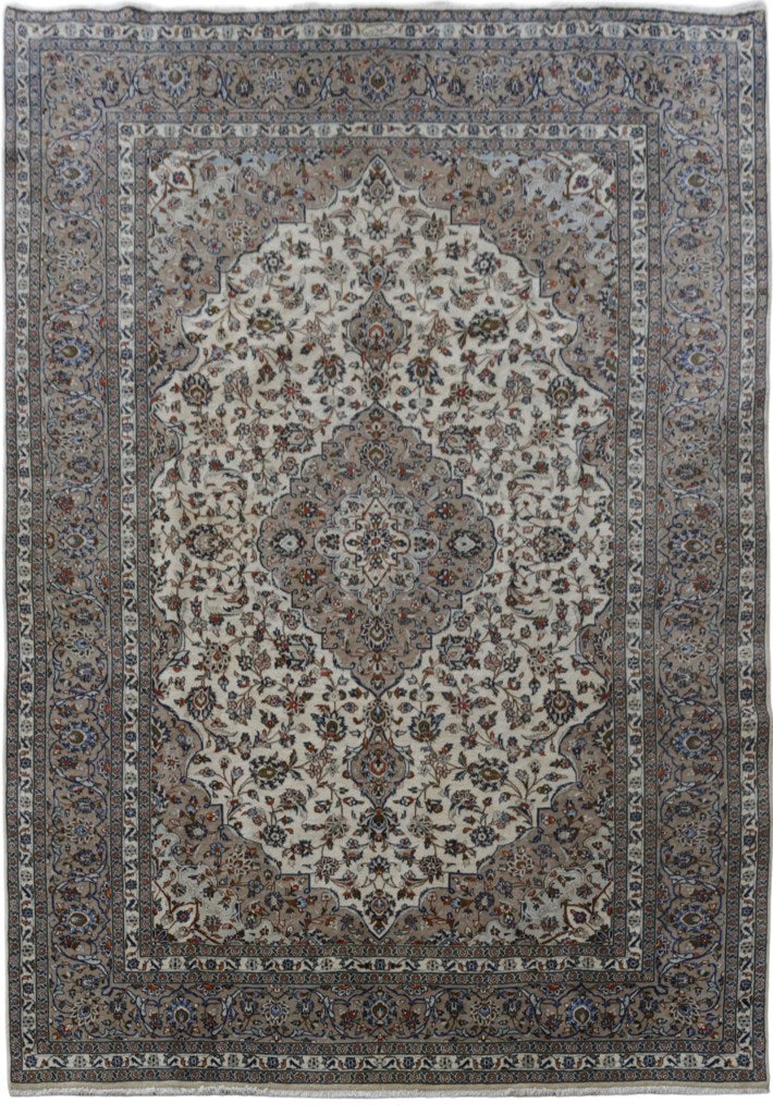 8' x 12' Bluish Grey Persian Signed Kashan Rug