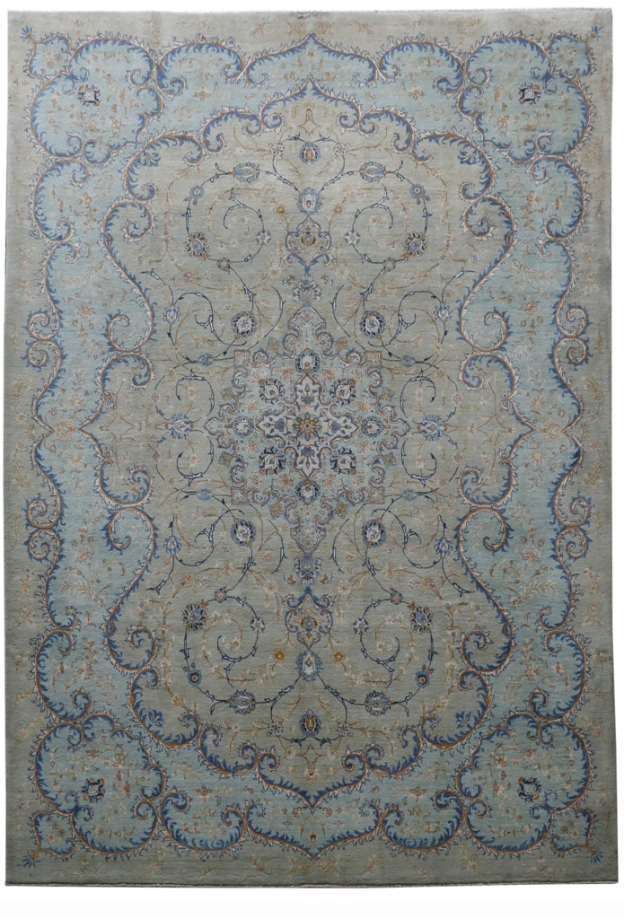 10' x 14' Friar Grey Persian Signed Kashan Rug