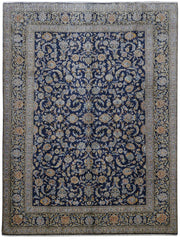 10' x 13' Navy Blue Persian Signed Kashan Rug