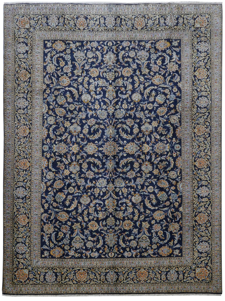 10' x 13' Navy Blue Persian Signed Kashan Rug