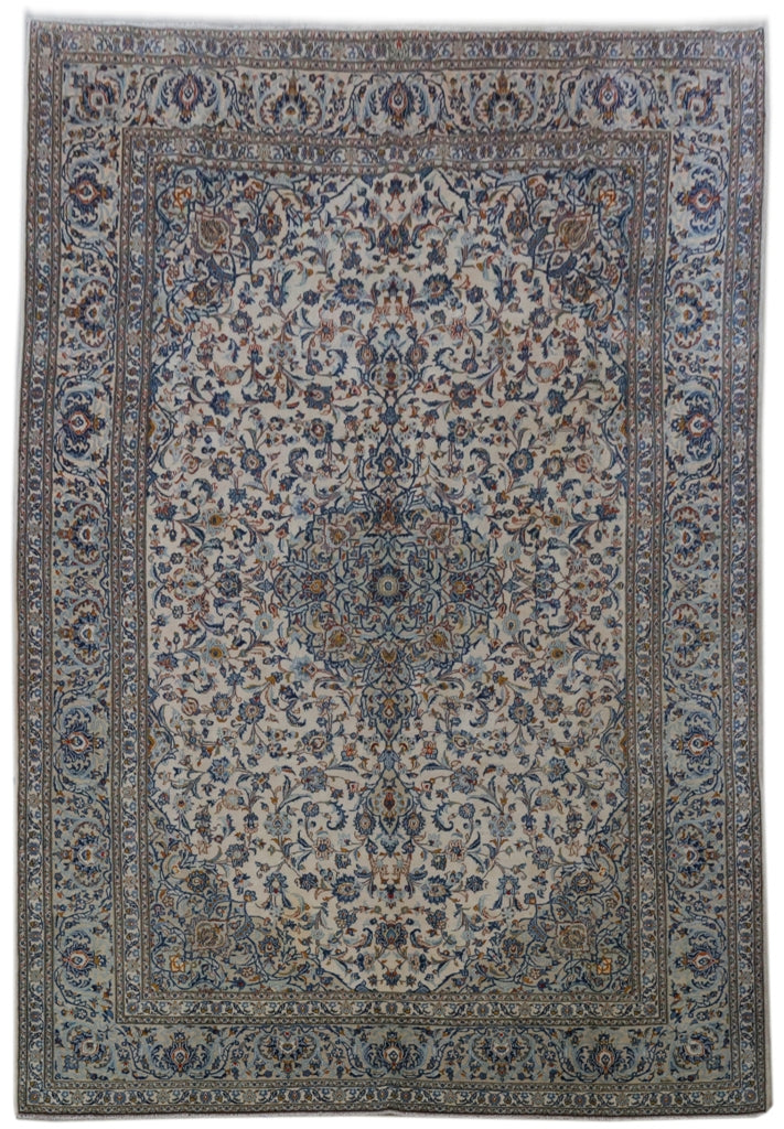 10' x 15' Ivory Persian Signed Kashan Rug