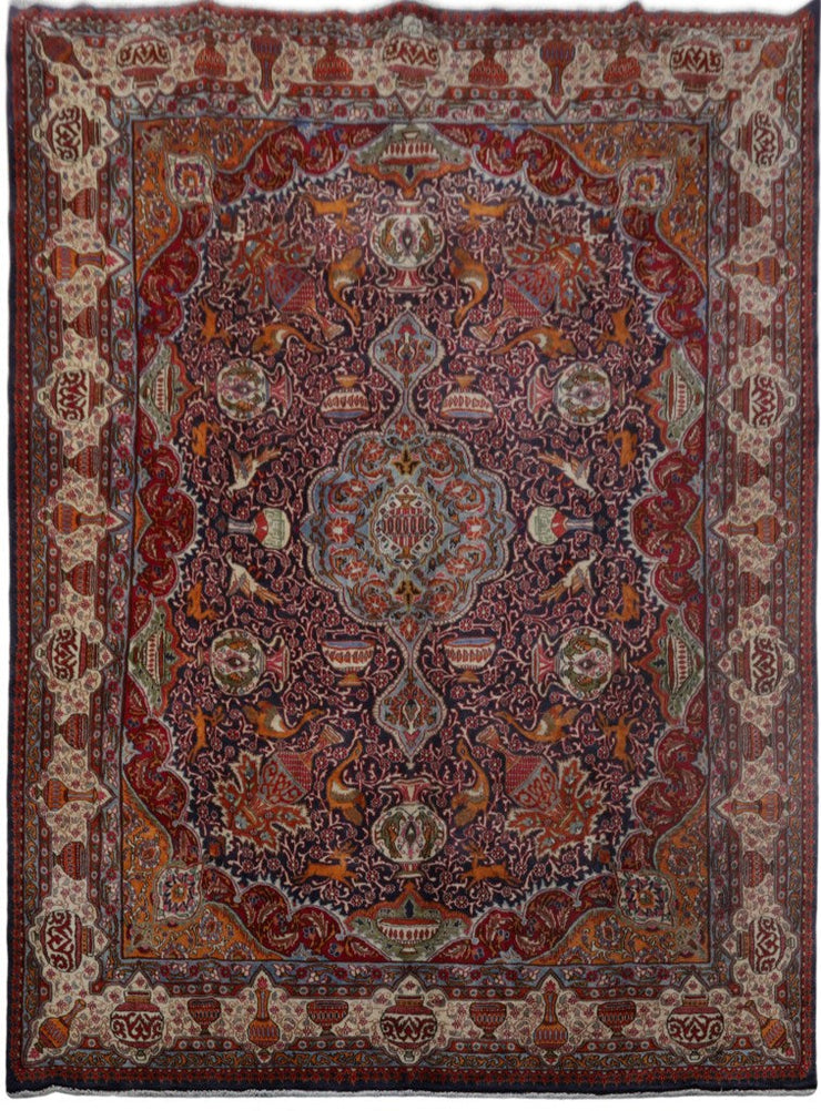 10' x 13' Red Persian Signed Kashmar Rug