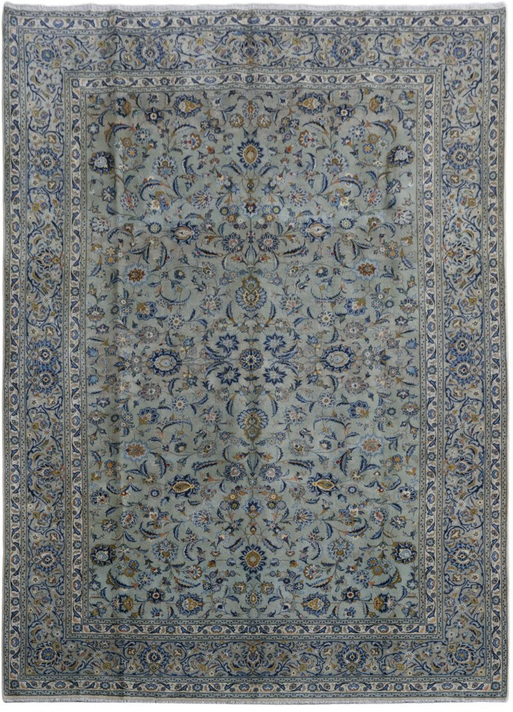 9' x 12' Blue Persian Signed Kashan Rug