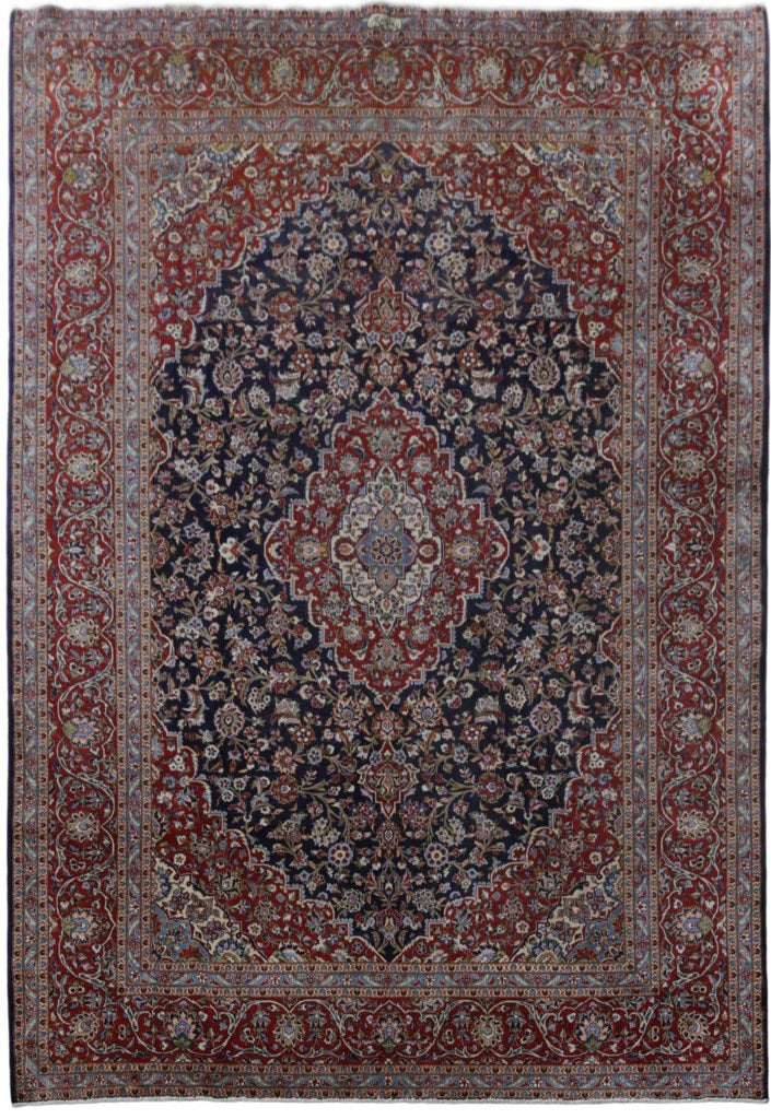 9' x 13' Red Persian Signed Kashan Rug