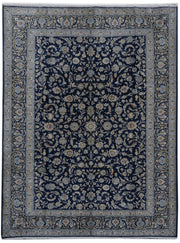 10' x 13' Navy Blue Persian Signed Kashan Rug