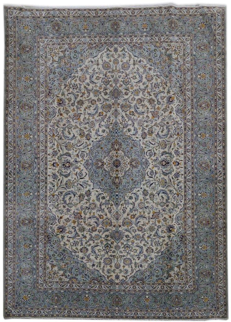 10x14 SIGNED Kashan Shadsar Persian Rug IVORY BLUE Iran 81171 - bestrugplace