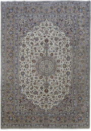 8' x 12' Ivory Persian Signed Kashan Rug