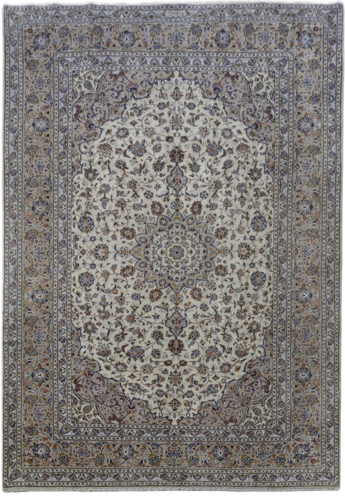 8' x 12' Ivory Persian Signed Kashan Rug