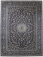 10' x 13' Navy Blue Persian Signed Kashan Rug