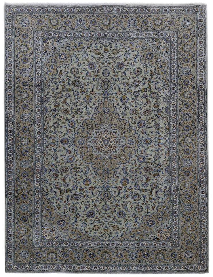 13' x 13' Ivory Persian Signed Kashan Rug