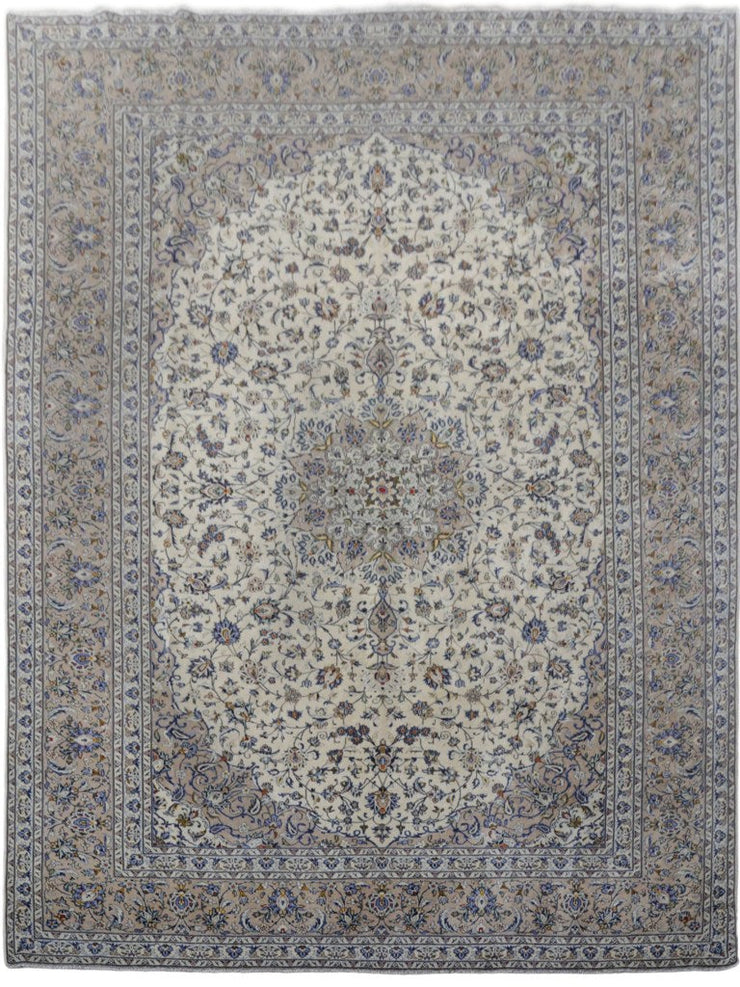 10' x 13' Ivory Persian Signed Kashan Rug