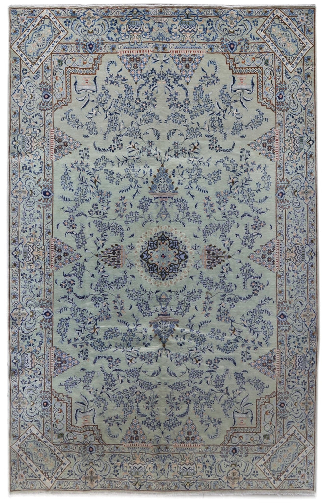 10' x 15' Ocean Blue Persian Signed Kashan Rug