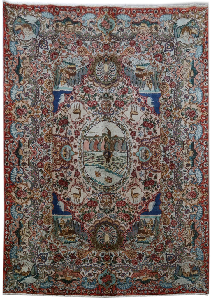 10' x 14' Multi Color Persian Signed Kashmar Rug