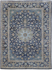 9' x 13' Navy Blue Persian Signed Kashan Rug