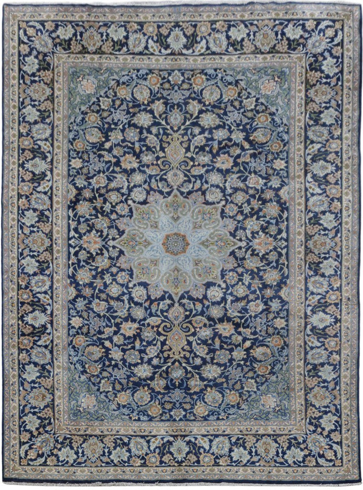 9' x 13' Navy Blue Persian Signed Kashan Rug