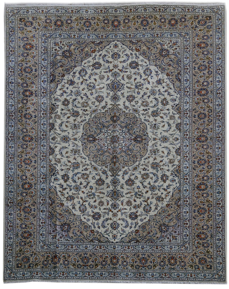 10' x 13' Authentic SIGNED Persian Kashan Rug IVORY BLUE