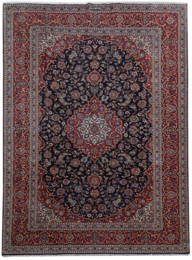 10x14 SIGNED GHTOBI Authentic Persian Kashan Rug BLUE RED Iran 81257 - bestrugplace