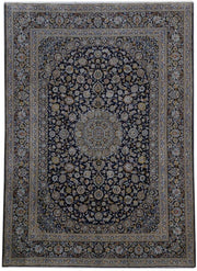 10x13.9 Navy Blue Perfect Persian Signed Kashan Arbabi Rug - Iran 81262 - bestrugplace