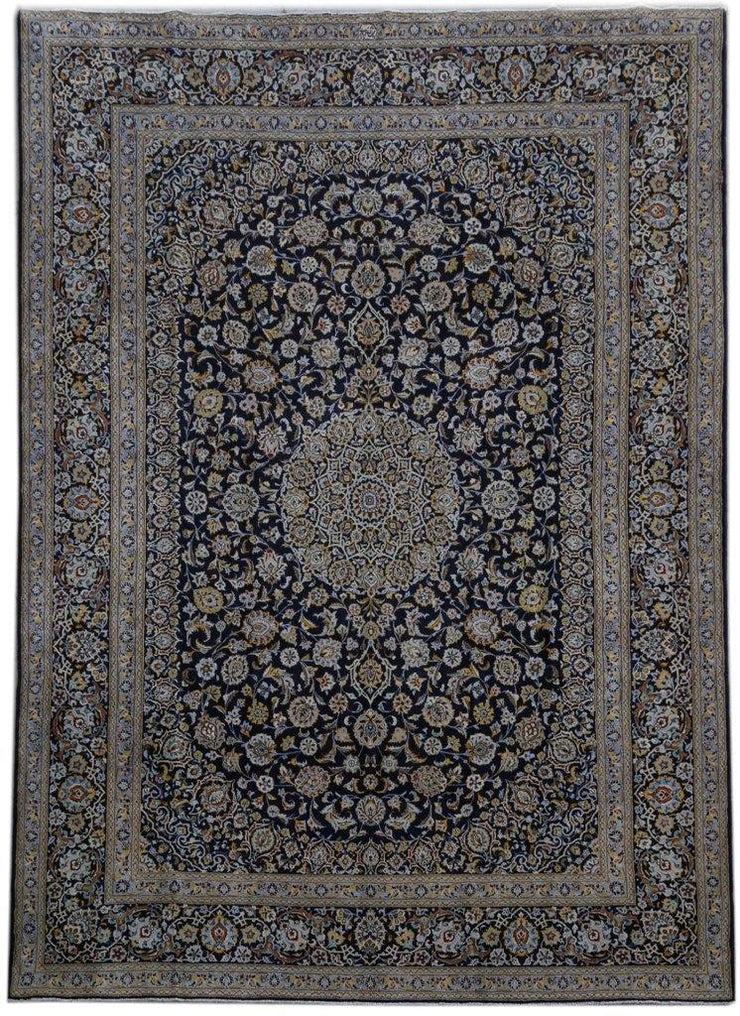 10x13.9 Navy Blue Perfect Persian Signed Kashan Arbabi Rug - Iran 81262 - bestrugplace