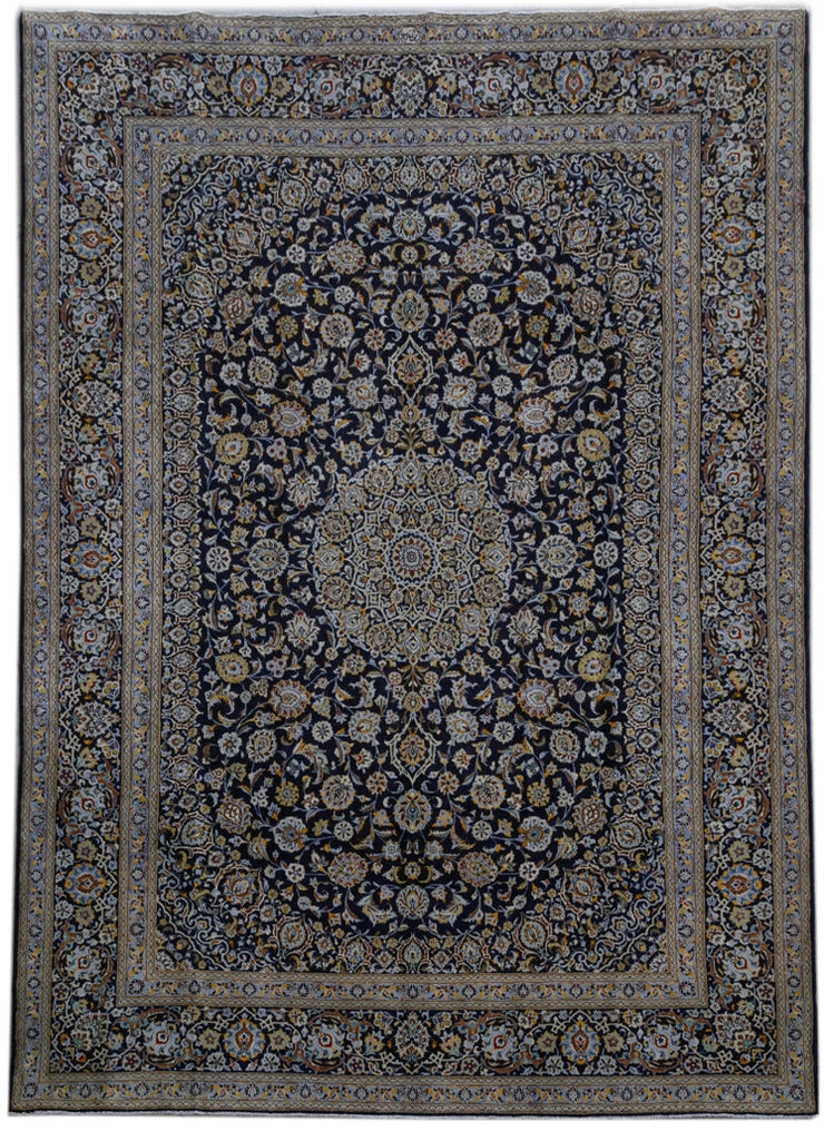 10' x 14' Navy Blue Persian Signed Kashan Rug