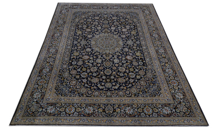 10' x 14' Navy Blue Persian Signed Kashan Rug