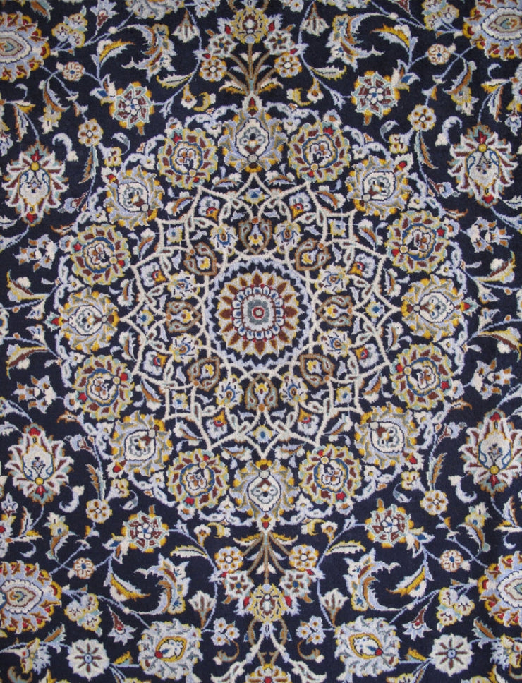 10' x 14' Navy Blue Persian Signed Kashan Rug