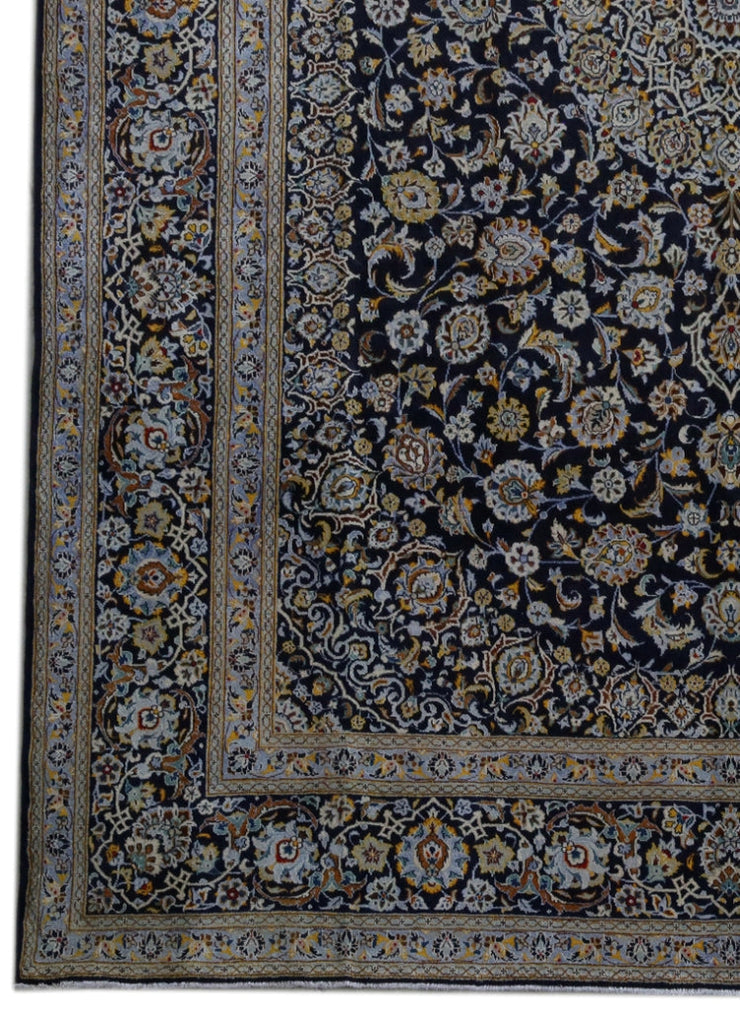 10' x 14' Navy Blue Persian Signed Kashan Rug