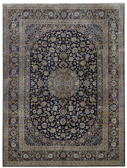 10' x 14' Navy Blue Persian Signed Kashan Rug