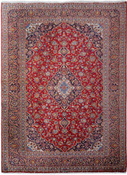 9' x 12' Orange Red Persian Signed Kashan Rug