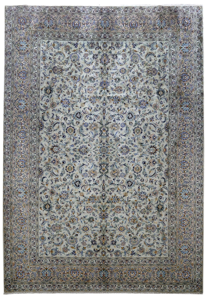 11' x 15' Ivory Persian Signed Kashan Rug