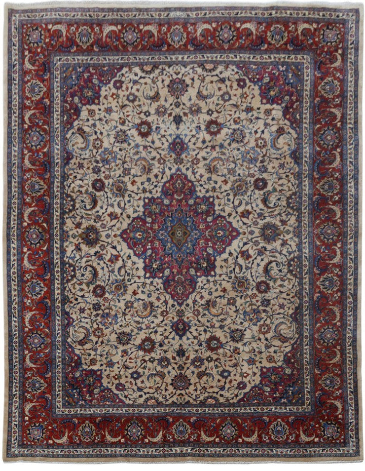 10' x 13' Red Persian Signed Kashmar Rug