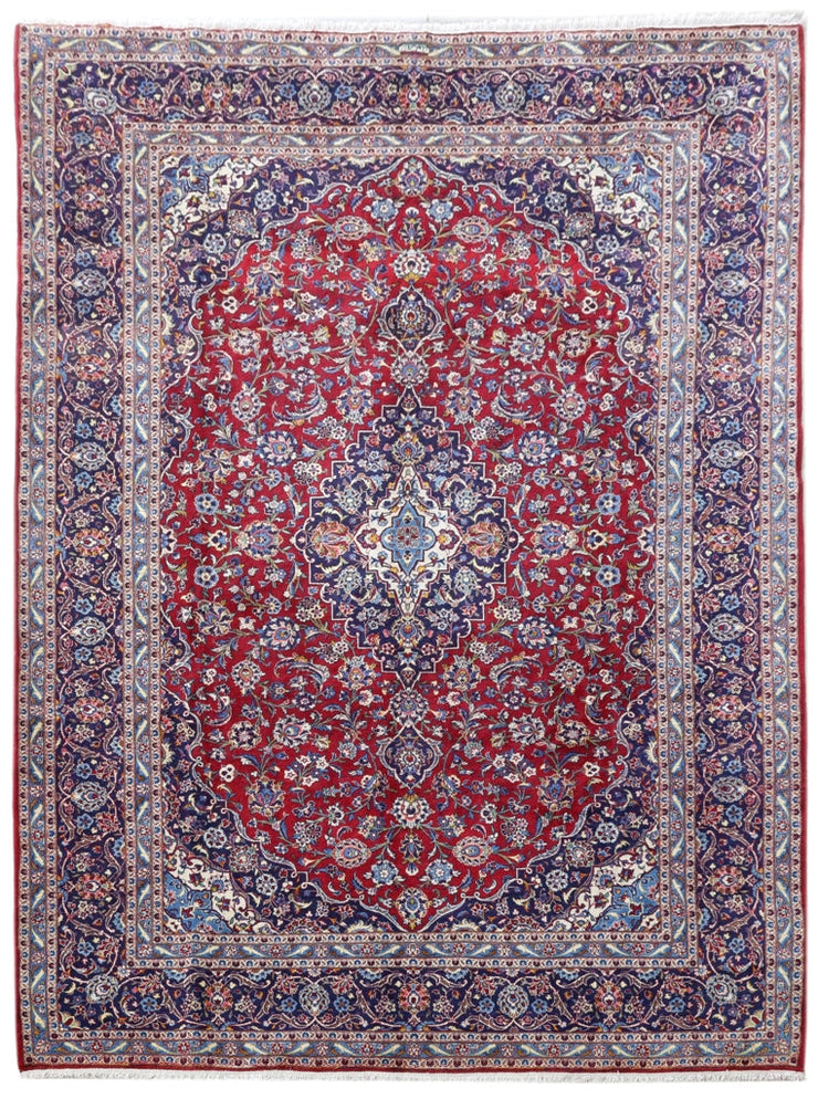 10' x 13' Red Brown Persian Signed Kashan Rug