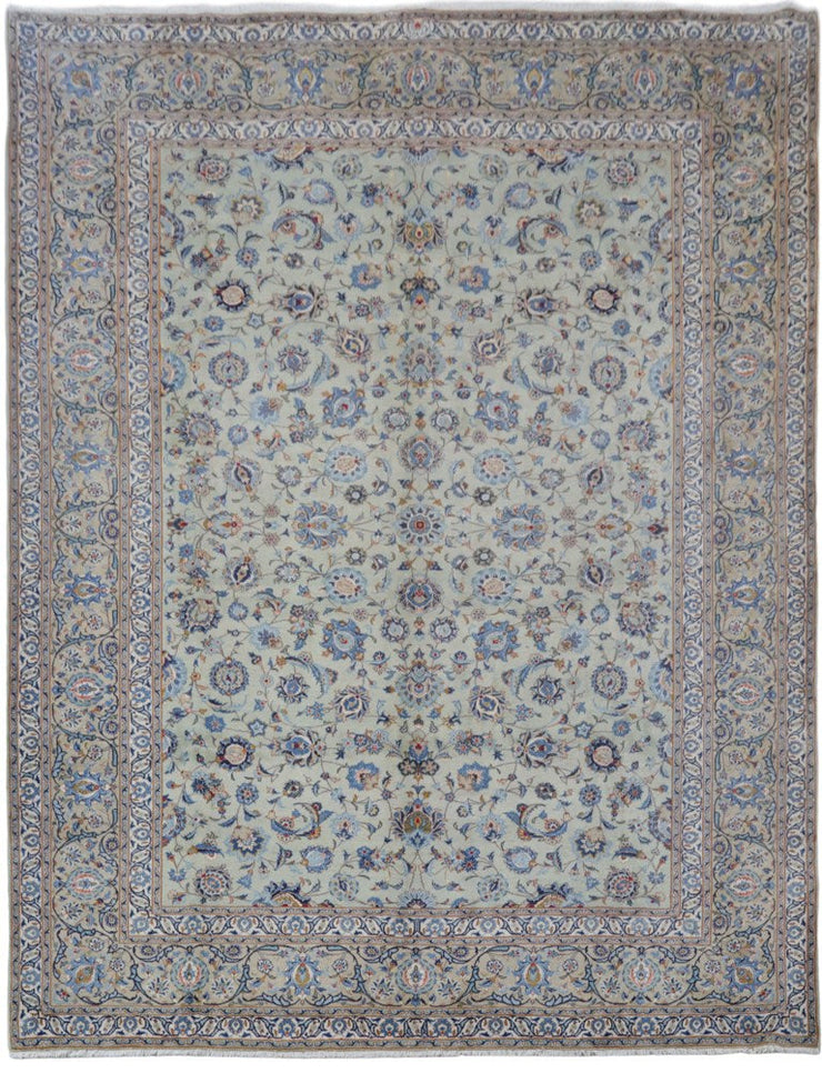 10' x 13' Pistachio Green Persian Signed Kashan Rug