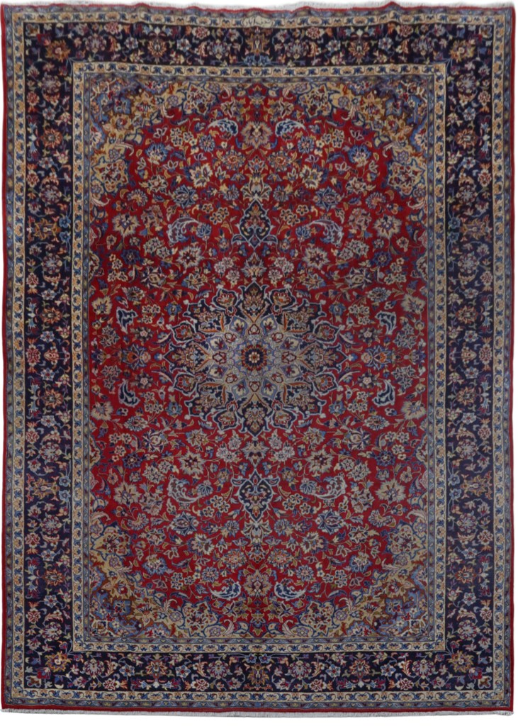 10' x 14' Rose Red Persian Signed Isfahan Rug