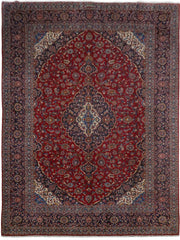 10' x 13' Red Persian Signed Kashan Rug