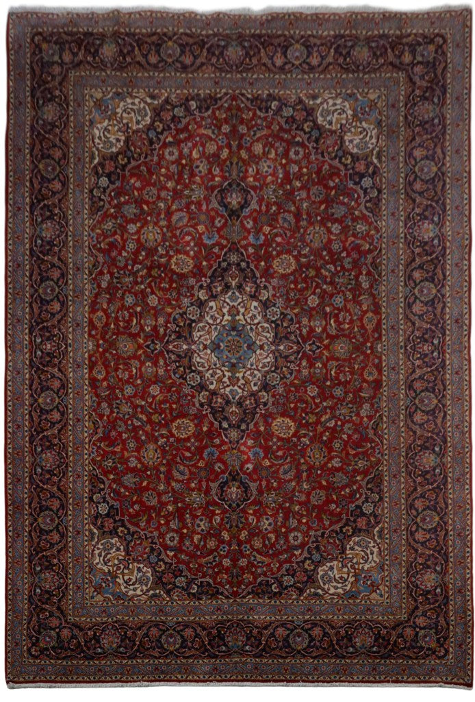 10' x 14' Red Persian Signed Kashan Rug