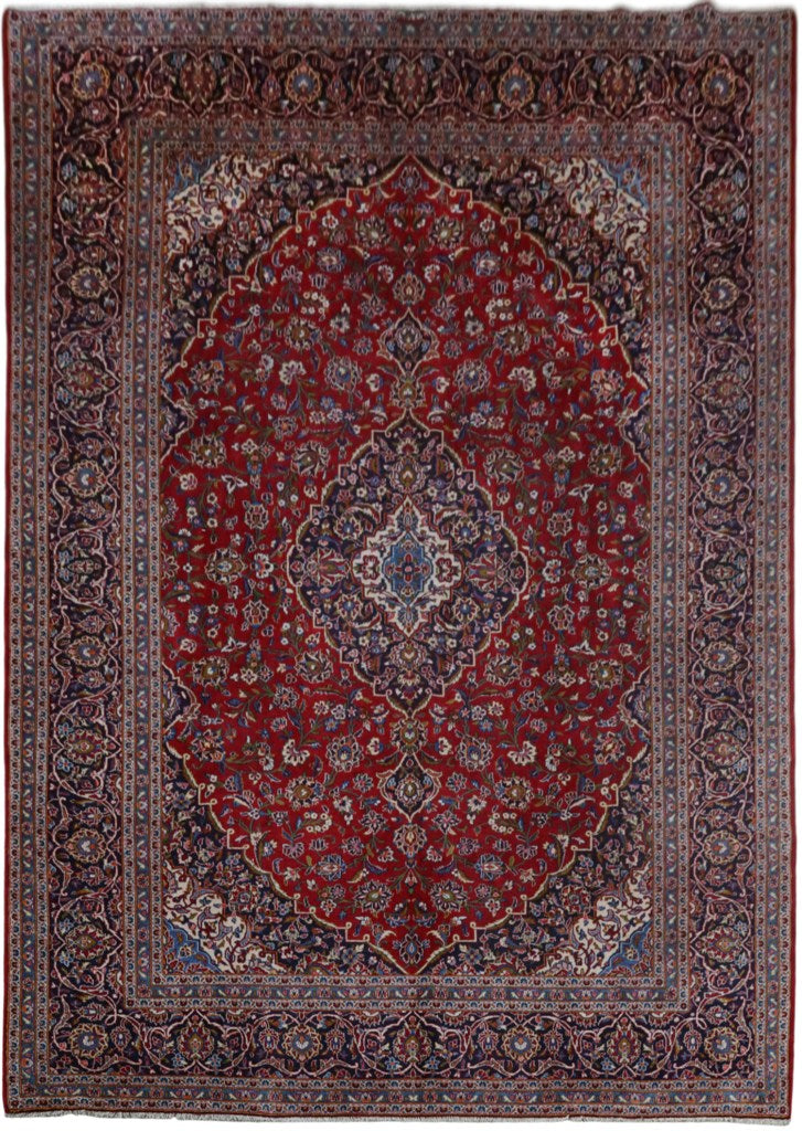 10' x 14' Red Persian Signed Kashan Rug