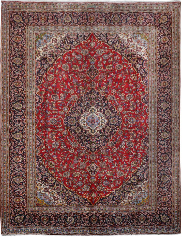 10' x 13' Red Persian Signed Kashan Rug